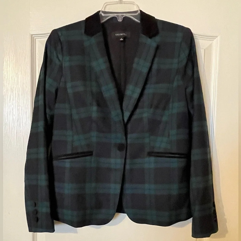 Talbots Green and Black Plaid Blazer